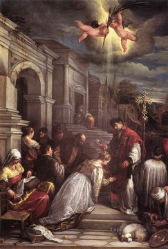 ヤコポ・バッサーノ Painting - 聖バレンタイン 聖ルシラ・ヤコポ・バッサーノの洗礼を受ける